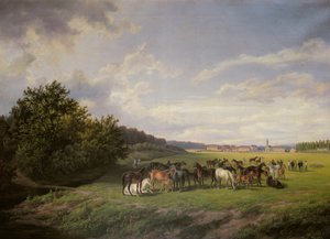 Widok na stadninę Kladrub w Czechach, 1850